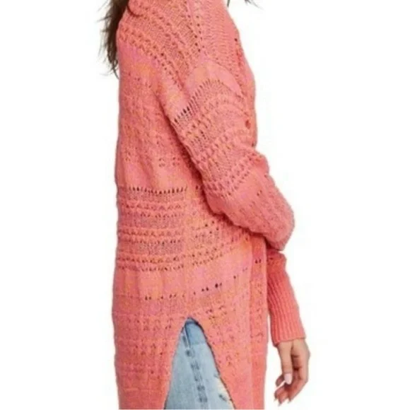 Free People Hot Tropics V-Neck Sweater Pink Large NWT - Picture 3 of 16